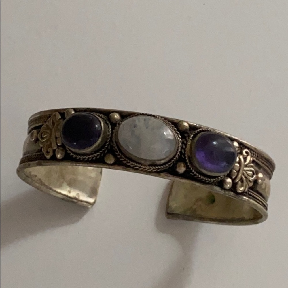 Amethyst and Rainbow Moonstone bangle